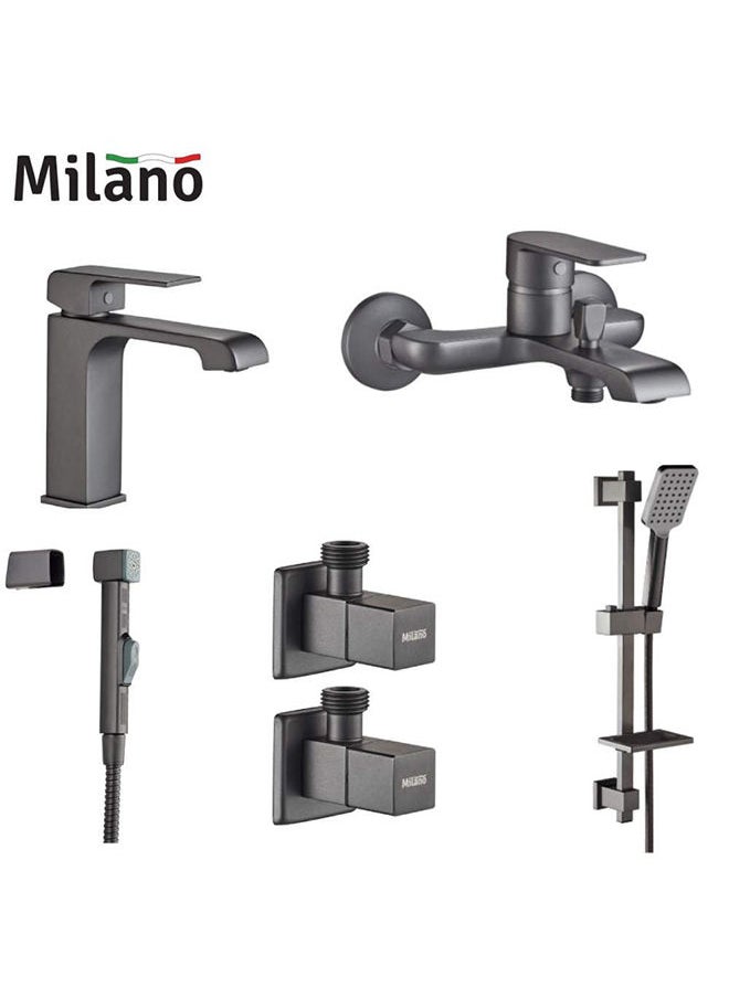 milano - Power Collection Complete Set With Matte Color, Brass Body Complete set for Toilets, Bathroom, Lavatory Grey - Image 1