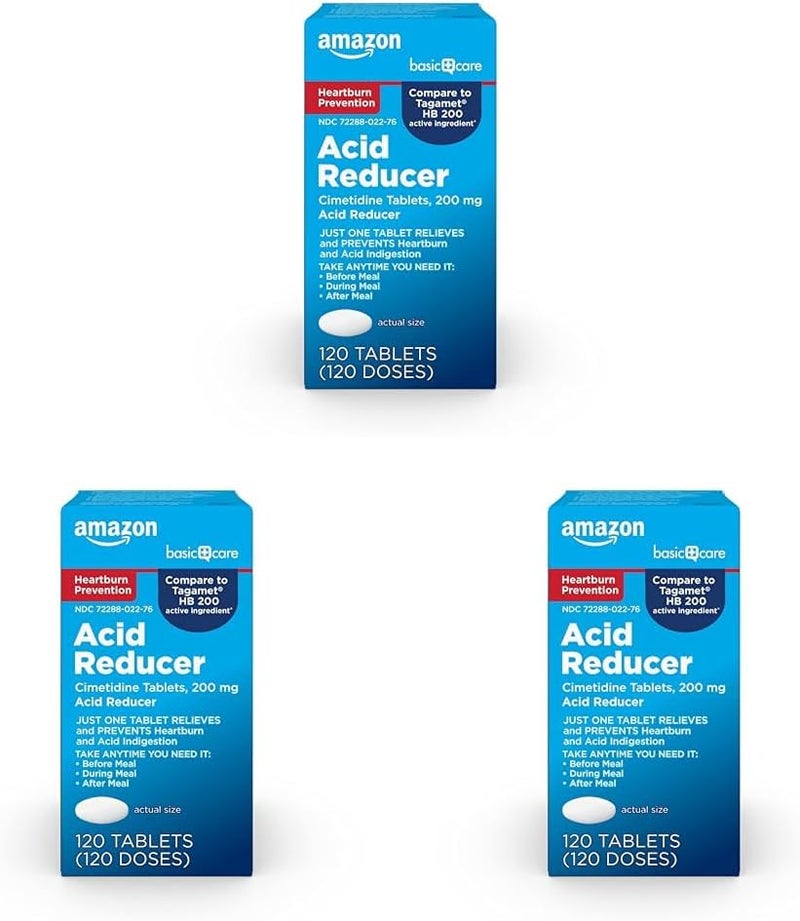 Care Cimetidine Coated Tablets 200 mg Acid Reducer Heartburn Medicine Indigestion Relief 120 Count Pack of 3 - Image 1