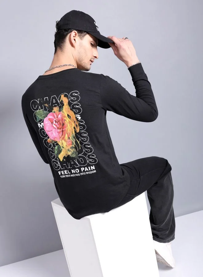 The Indian Garage Co Men Slim Fit Graphic Back Printed Round Neck Tshirt