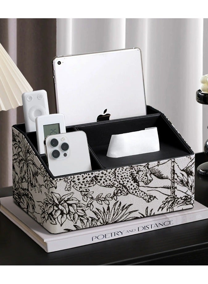 Paraphrase Stylish Multifunctional Leather Desktop Organizer and Tissue Holder, in Forest-Themed Pattern and Faux Leather, for Living Room, Bedroom, Bathroom, and Office - Image 4