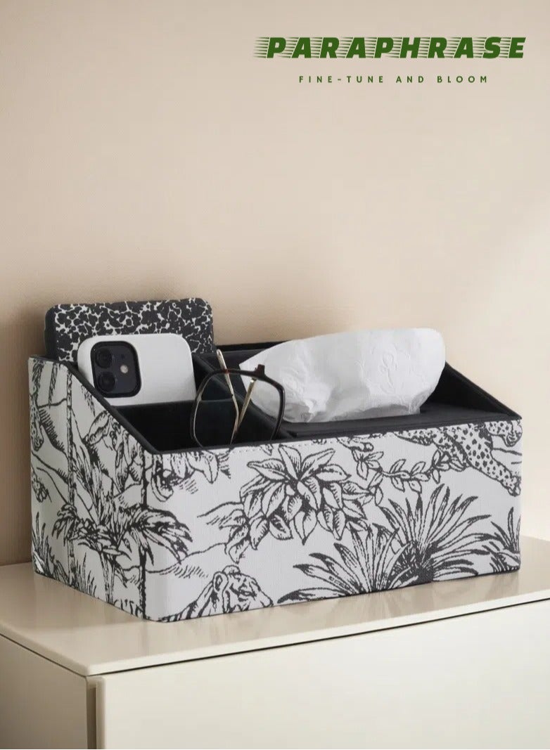 Paraphrase Stylish Multifunctional Leather Desktop Organizer and Tissue Holder, in Forest-Themed Pattern and Faux Leather, for Living Room, Bedroom, Bathroom, and Office - Image 1