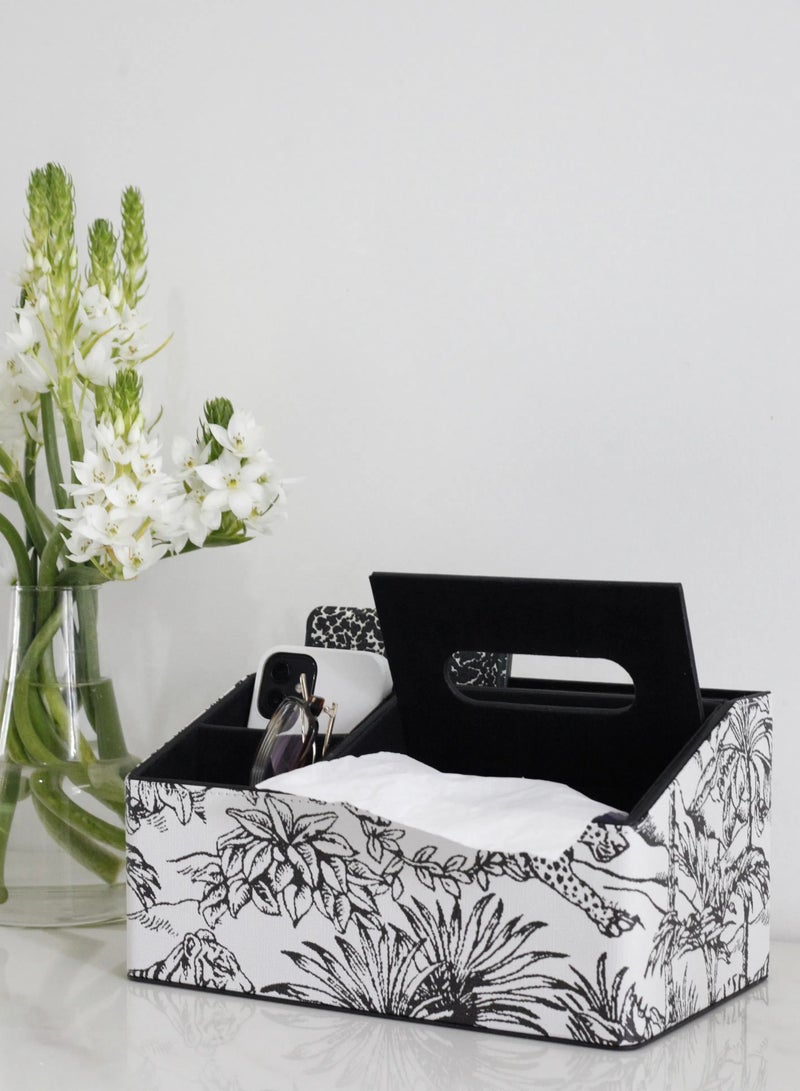 Paraphrase Stylish Multifunctional Leather Desktop Organizer and Tissue Holder, in Forest-Themed Pattern and Faux Leather, for Living Room, Bedroom, Bathroom, and Office - Image 2
