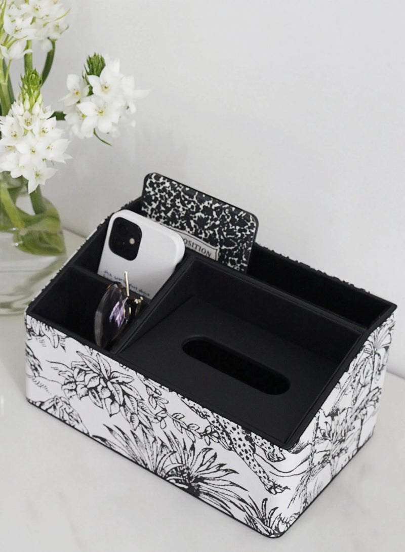 Paraphrase Stylish Multifunctional Leather Desktop Organizer and Tissue Holder, in Forest-Themed Pattern and Faux Leather, for Living Room, Bedroom, Bathroom, and Office - Image 3