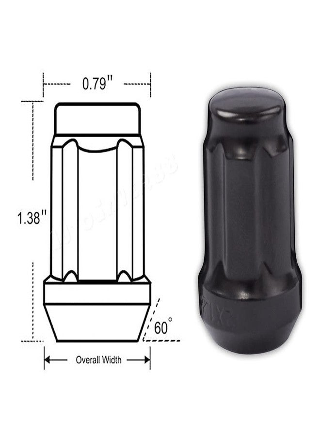 DCVAMOUS صواميل عجلات DCVAMOUS مقاس 12x1.25 متوافقة مع عجلات ما بعد البيع لسيارات إنفينيتي ونيسان وسوبارو وسوزوكي، صواميل سوداء بستة شقوق مقاس 12 مم × 1.25 بوصة، ارتفاع 1.38 بوصة، مقعد مخروطي مع مفتاح، طقم من 20 قطعة - Image 3