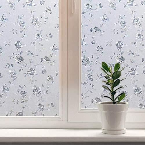 RAUSHIK 3D Window Films Privacy Vinyl Frosted Film Self Adhesive Decorative Film for Office Glass Partition/Glass Door/Bathroom Door/Window Heat Control Anti UV (White Rose, 24 * 120 inch) - Image 2