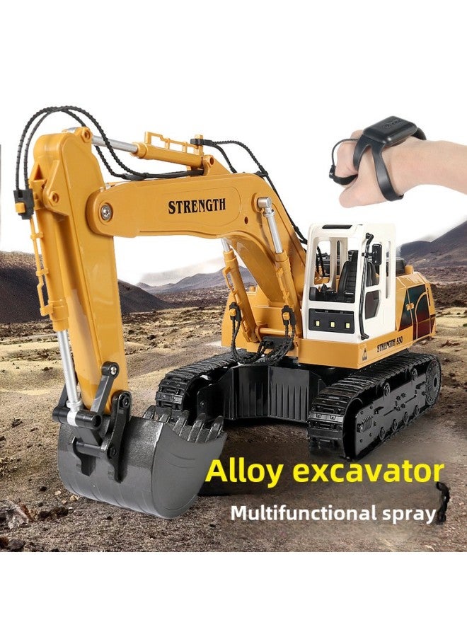 Children's 14/12-way Alloy Excavator Light Music Spray Projection Toy Gesture Induction Electric Remote Control Car-Color:14-way Projection Spray Model Gray Green-Scale:Dual Battery - Image 3