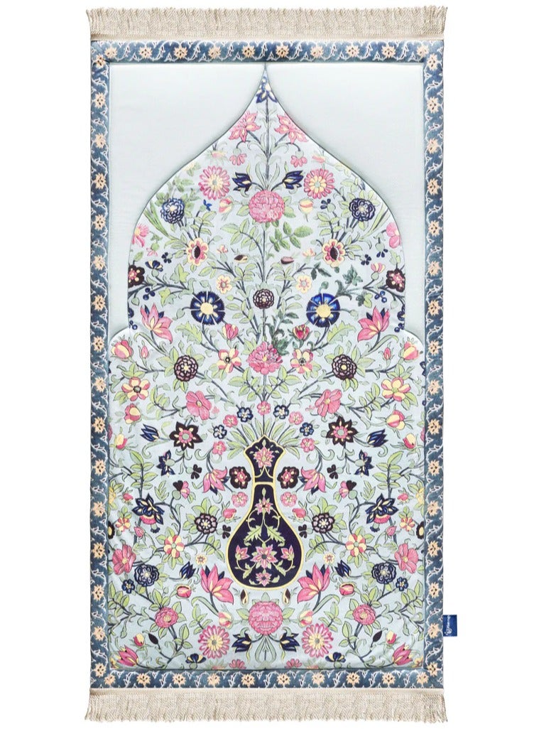 Elegant Floral Padded Islamic Prayer Mat – Soft Muslim Salah Rug with Vibrant Botanical Design -  Luxury Muslim Prayer Rug with Botanical Art  - Image 1