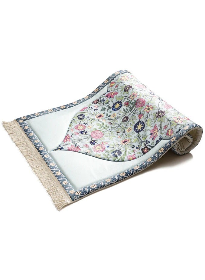 Elegant Floral Padded Islamic Prayer Mat – Soft Muslim Salah Rug with Vibrant Botanical Design -  Luxury Muslim Prayer Rug with Botanical Art  - Image 4