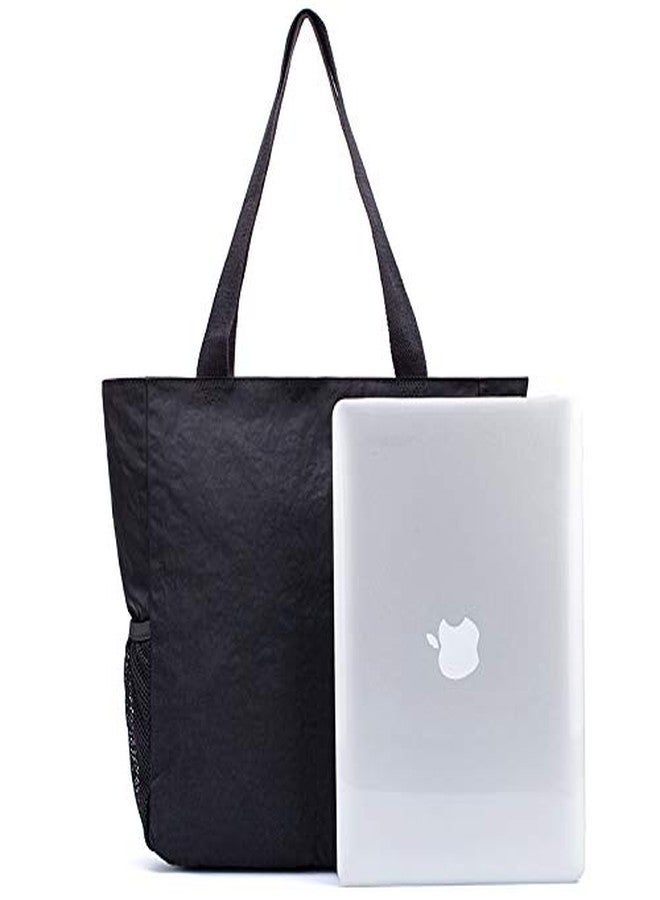 ETidy Large Capacity Foldable Tote Bag With Zipper Water-resistant Sandproof Women Beach Bag Handbag Gym Bag Travel Shopping Bag(Black #) - Image 4