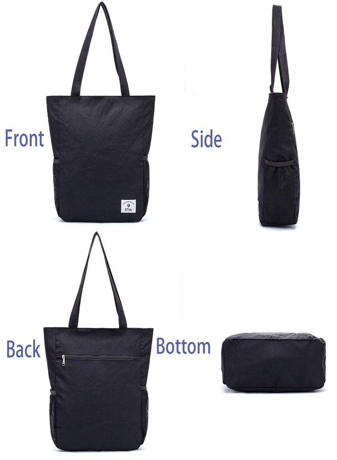 ETidy Large Capacity Foldable Tote Bag With Zipper Water-resistant Sandproof Women Beach Bag Handbag Gym Bag Travel Shopping Bag(Black #) - Image 3