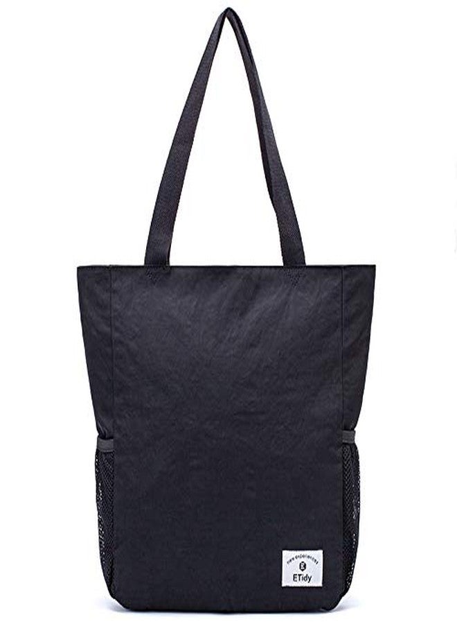 ETidy Large Capacity Foldable Tote Bag With Zipper Water-resistant Sandproof Women Beach Bag Handbag Gym Bag Travel Shopping Bag(Black #) - Image 1