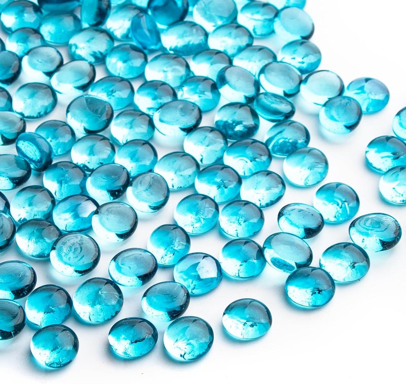 Meschett 1 LB Glass Marbles, Sea Blue Mini Flat Glass Beads~150 PCS for Vase Fillers, Floral Bottom Mancala Gems Pebbles Fish Tank Rocks for Table Aquarium,Home Decor Art Craft Supplies(0.5"~0.7") - Image 1