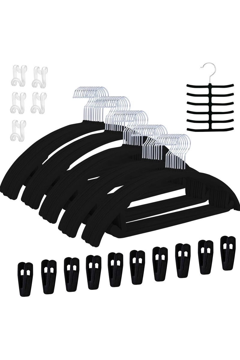 TYCOM Non Slip Velvet Hangers Suit Hangers (50 Pack) Ultra Thin Space Saving 360 Degree Swivel Hook Clothes Hangers Hold Up-to 10 Lbs for Coats Jackets Pants Dress Clothes Curved 50pcs Black  - Image 1