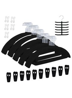 TYCOM Non Slip Velvet Hangers Suit Hangers (50 Pack) Ultra Thin Space Saving 360 Degree Swivel Hook Clothes Hangers Hold Up-to 10 Lbs for Coats Jackets Pants Dress Clothes Curved 50pcs Black  - Image 1