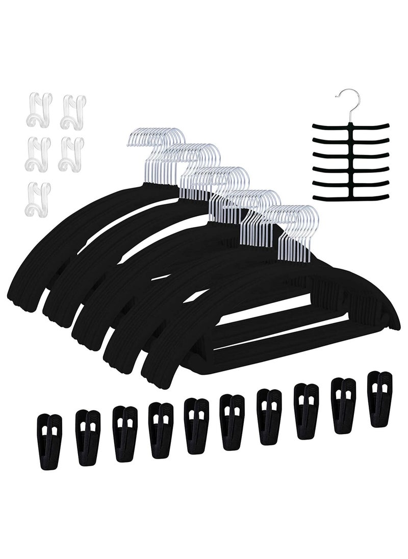 TYCOM Non Slip Velvet Hangers Suit Hangers (50 Pack) Ultra Thin Space Saving 360 Degree Swivel Hook Clothes Hangers Hold Up-to 10 Lbs for Coats Jackets Pants Dress Clothes Curved 50pcs Black  - Image 1