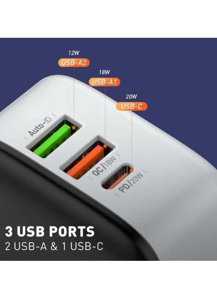 JAJEEK A3513Q High-Quality 3-Port USB Type-C 32W PD & 20W QC 3.0 Fast Charger, Mobile Phone Adapter, Wall Charger for Smartphones, Tablets, and Laptops – Rapid Charging Power Delivery - Image 3