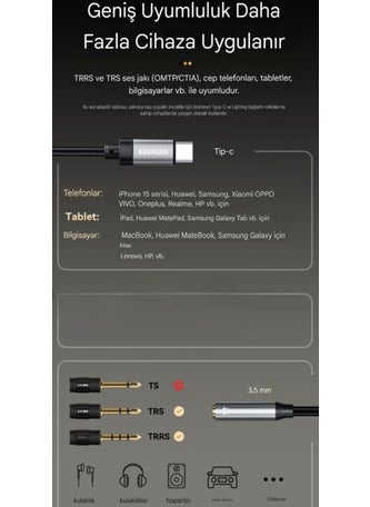 ESSAGER Type-C To 3.5mm Jack Aux Headphone Converter Converter Dac Smart Chip Hi-Fi Sound Braided Solid Cable Original  - Image 5