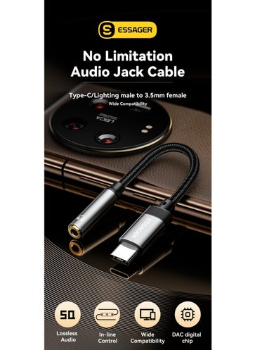 ESSAGER Type-C To 3.5mm Jack Aux Headphone Converter Converter Dac Smart Chip Hi-Fi Sound Braided Solid Cable Original  - Image 4