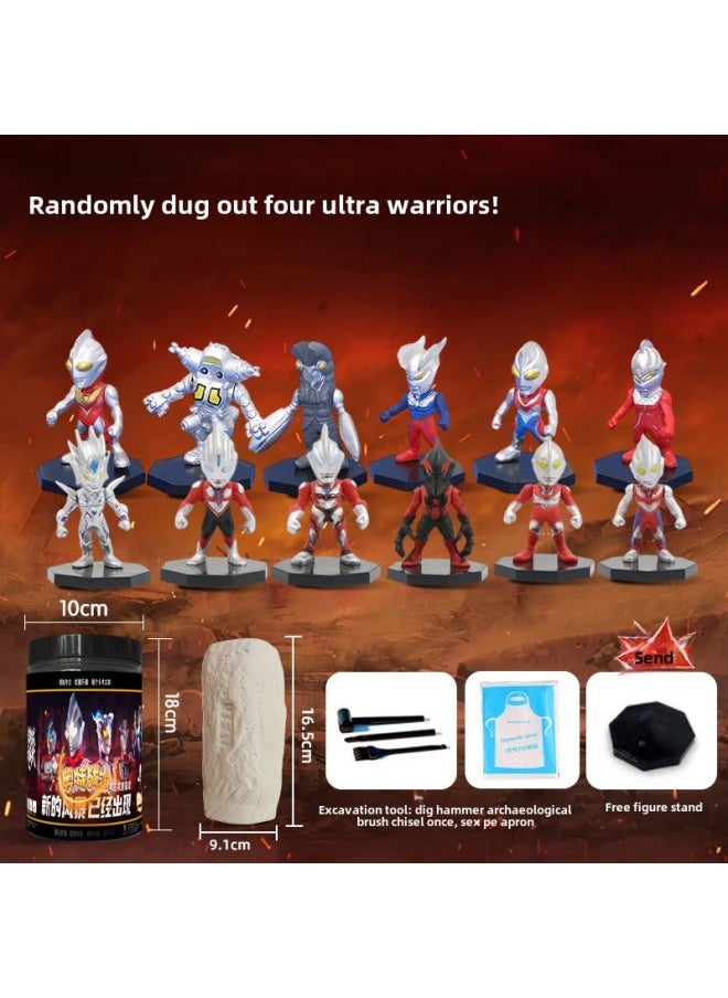 null - Children's Archaeological Digging Treasure Hunt Blind Box Educational Toys Ultraman Frozen Pony Sponge Ye Luoli Hand-made-Color:Ultraman Random 4 Doll Ornaments (canned + Supporting Tools) - Image 1