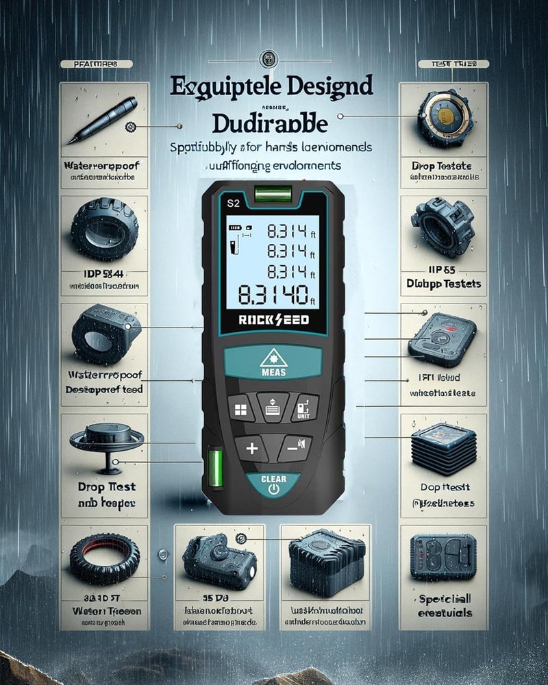 ALLESM Laser Meter,50M/165ft Digital Laser Distance Meter with 2 Bubble Levels,M/In/Ft Unit switching Backlit LCD and Pythagorean Mode, Measure Distance, Area and Volume - Image 5