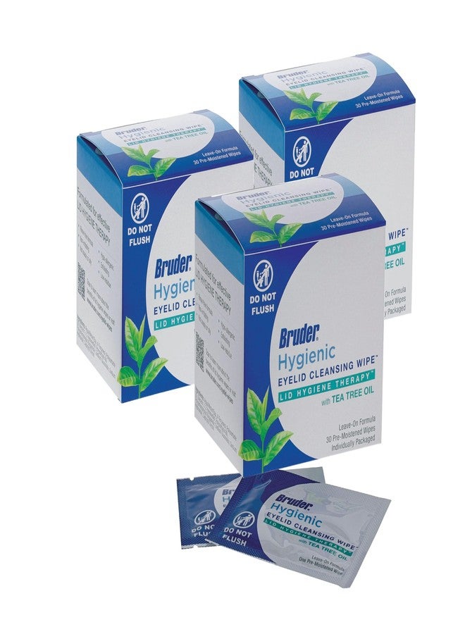 Bruder Hygienic Eyelid Cleansing Wipes with Tea Tree Oil 30 Count Box (Pack of 3) l Relief from Demodex l Pre-Moistened, Rinse-Free Exfoliating Wipes Remove Excess Oil and Debris from Eyelids - Image 1