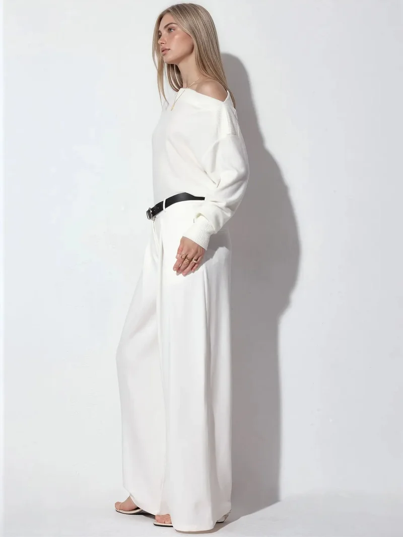 بوسيم BUSEM High-Waist Wide-Leg Crepe Trousers With Belt