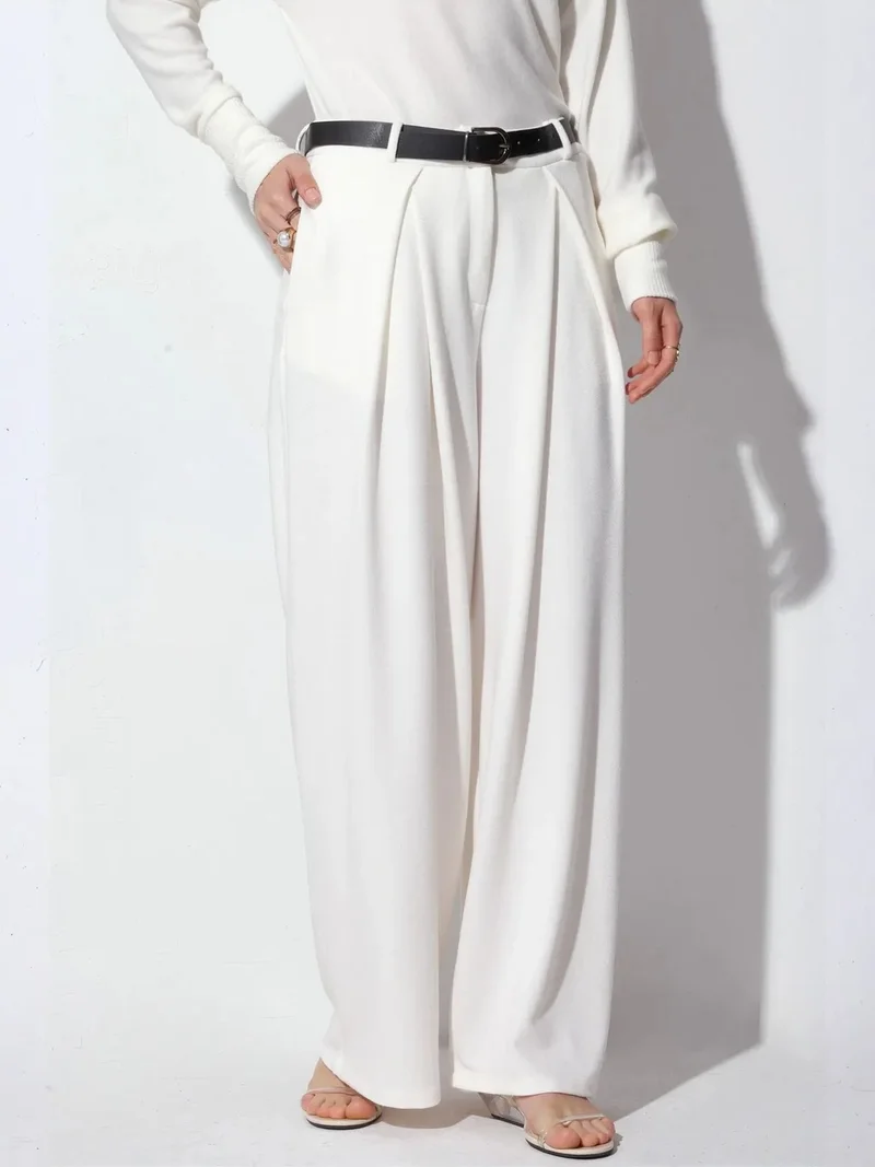 بوسيم BUSEM High-Waist Wide-Leg Crepe Trousers With Belt