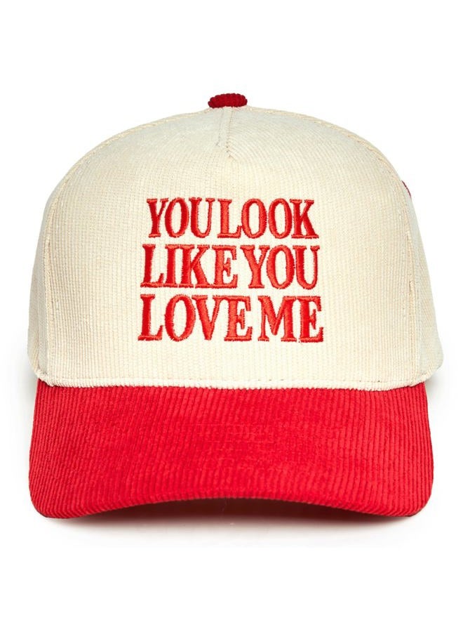Funky Junque Two Tone Vintage Trucker Hats Men Women Corduroy Trendy Embroidered Baseball Cap Snapback Funny Gifts, You Look Like You Love Me - Red/Beige, One size - Image 1