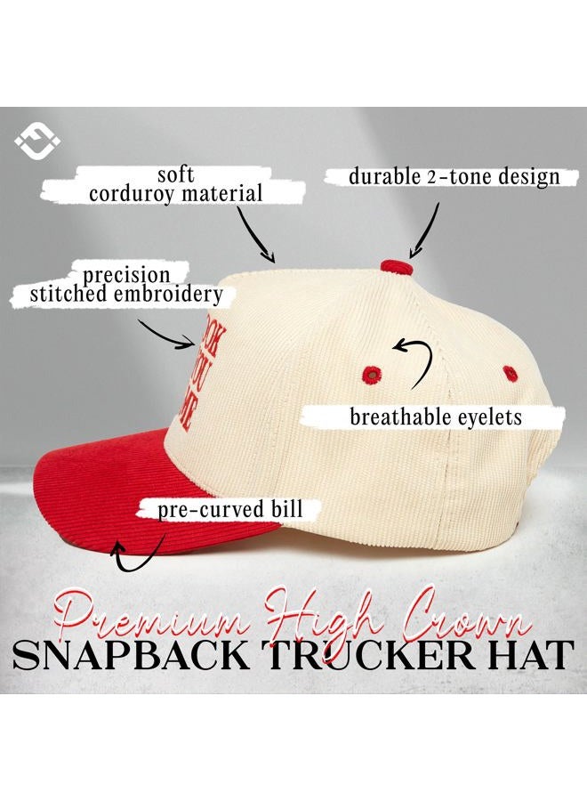 Funky Junque Two Tone Vintage Trucker Hats Men Women Corduroy Trendy Embroidered Baseball Cap Snapback Funny Gifts, You Look Like You Love Me - Red/Beige, One size - Image 3