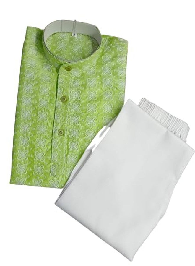 Qtsy Boys Cotton Straight Lucknowi Chikankari Kurta Pajama Set - Image 1