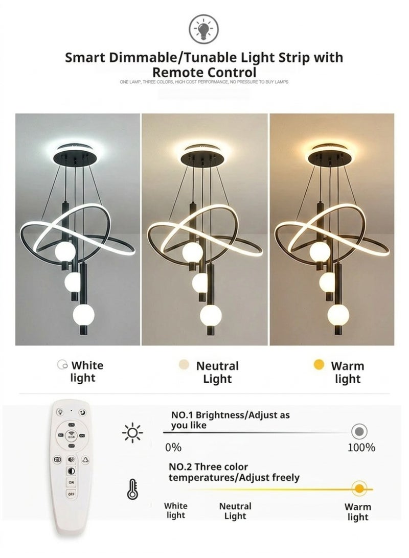 Lollipop-shaped LED pendant light with three light colors, remote control, and adjustable height. Ideal for living rooms, bedrooms, and above dining tables. - Image 4