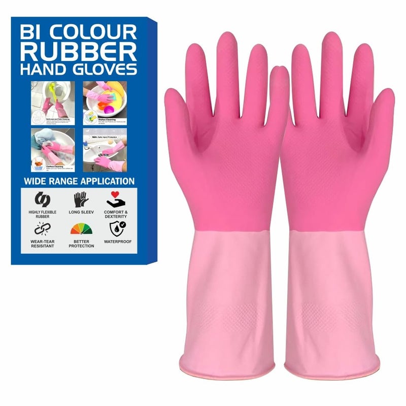QTM Long Hand Rubber Gloves For Cleaning Gloves For Washing UtensilsGardening GlovesDish Washing Gloves For Bathroom Kitchen Toilet Industrial For Unisex PACK OF 1 PAIR - Image 1