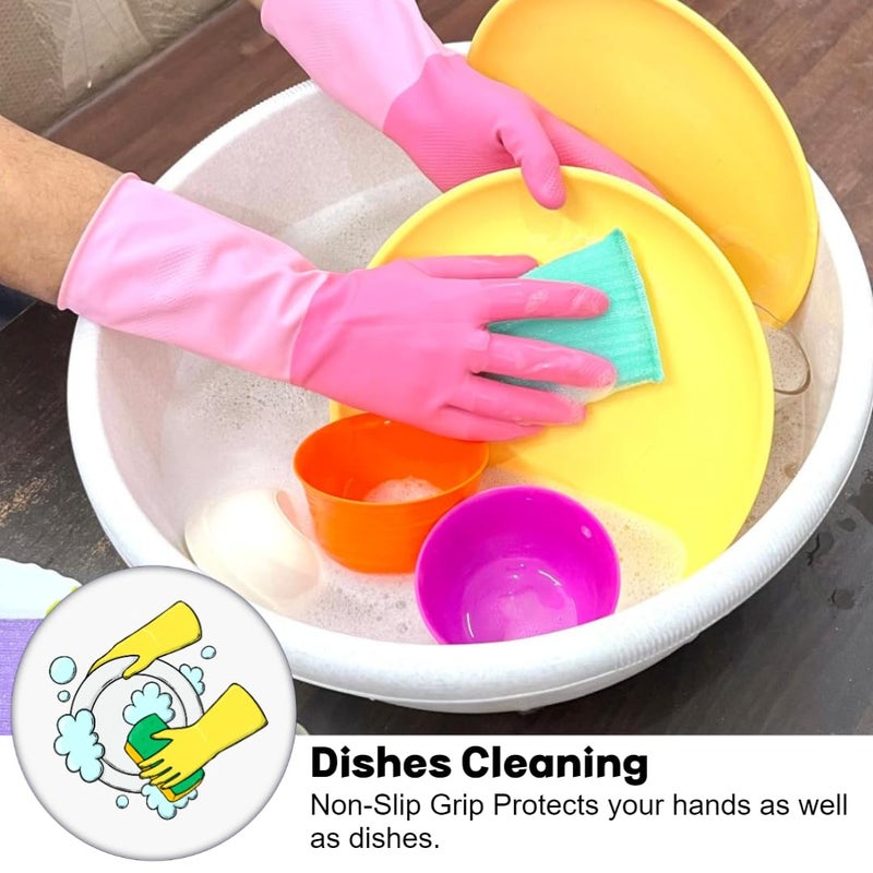 QTM Long Hand Rubber Gloves For Cleaning Gloves For Washing UtensilsGardening GlovesDish Washing Gloves For Bathroom Kitchen Toilet Industrial For Unisex PACK OF 1 PAIR - Image 5