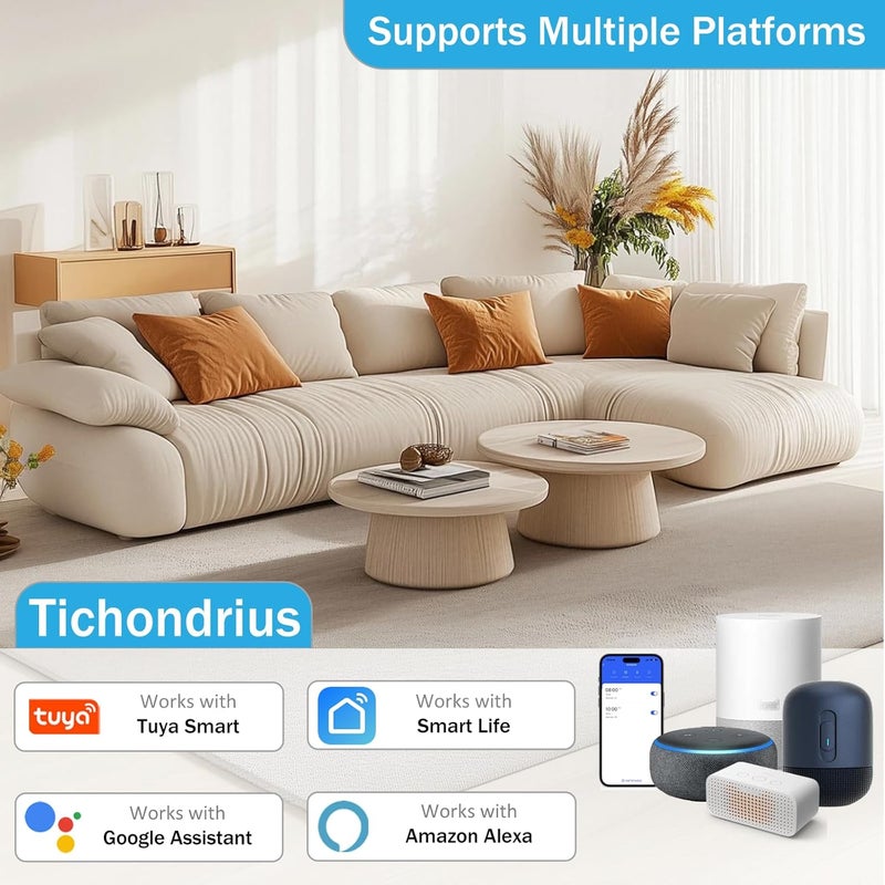 Tichondrius WiFi Smart Switch, Smart Touch Light Switch work with Tuya Smart APP, WiFi & Voice Control, Alexa/Google Home Compatible, Easy Installation. (1 white) - Image 2
