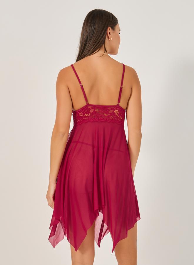 Styli Styli Lace Asymmetric Hem Babydoll with Briefs  - Image 5