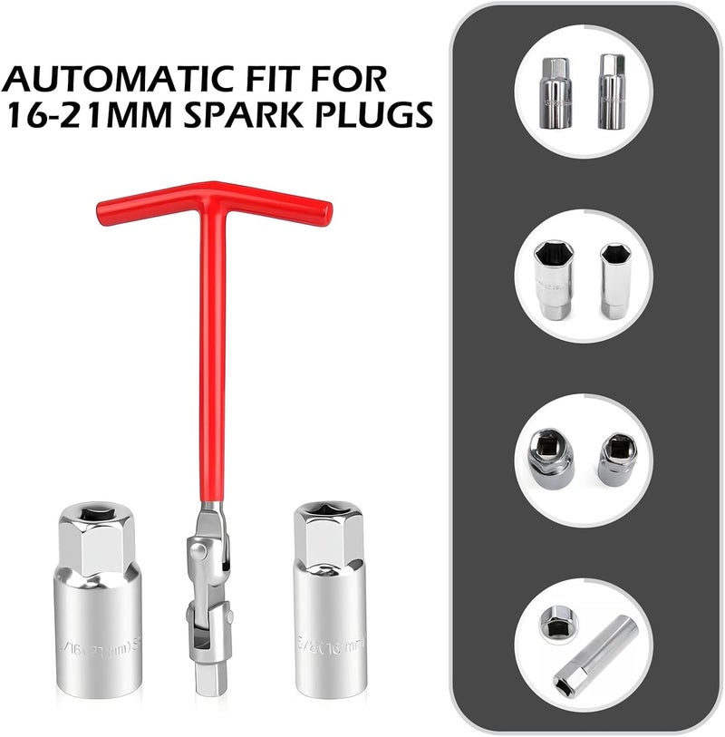 Downhill 3 PCS T-shaped Spark Plug Socket Wrench, Universal Joint Spark Plug Socket Set, 360-degree Rotating Spark Plug Removal Tool, Universal for Cars and Motorcycles (Multicolored) - Image 5