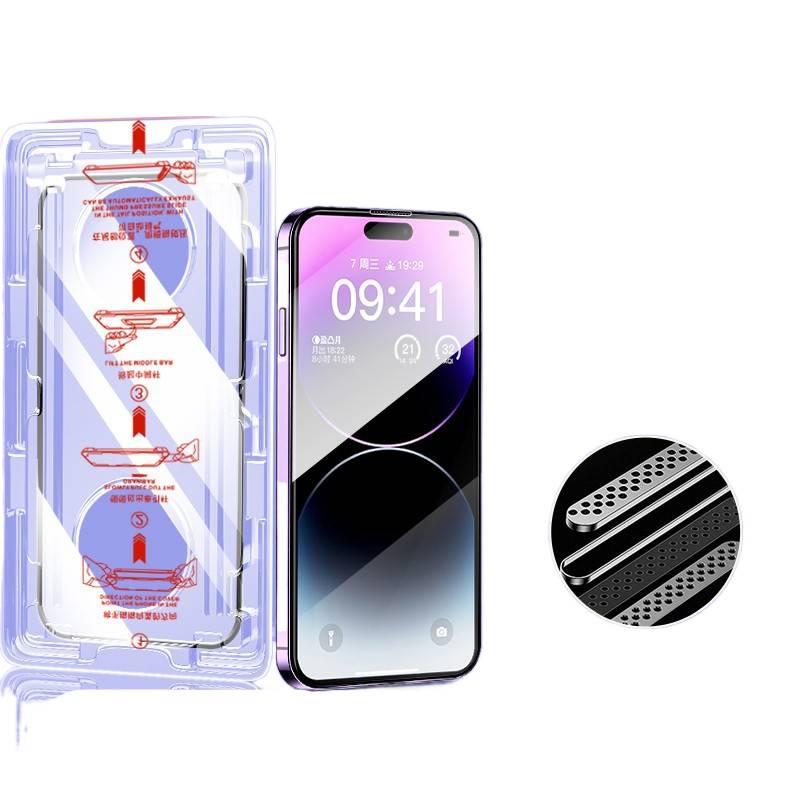 غطاء هاتف بGlass لـ iPhone 15 / 15 Plus / 15 Pro / 15 Pro Max مع مكافحة التطفل ومقاومة بصمات الأصابع مع مقاوم للصدمات مع حماية من السقوط مع مقاومة الغبار باللون أسود للمكتب - Image 4