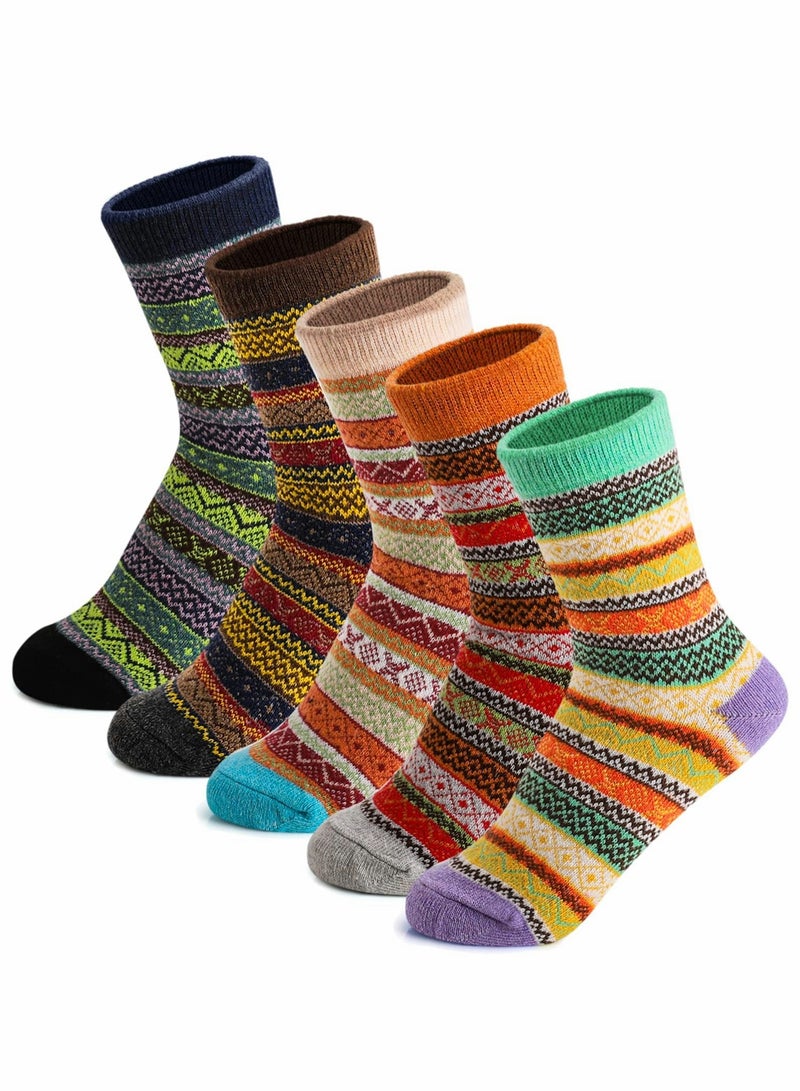 Vintage Winter Wool Socks for Women - Cozy and Soft Knit Crew Socks (5 Pairs) - Image 1