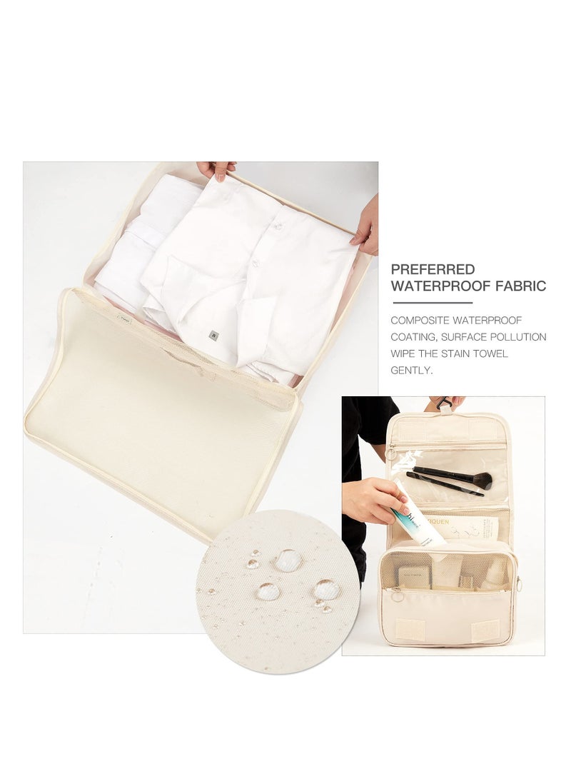 Travel Packing Cubes Set of 8 with Toiletry Bag and Shoe Bag, Made from Durable Waterproof Fabric for Organized Luggage - Beige Travel Accessories.