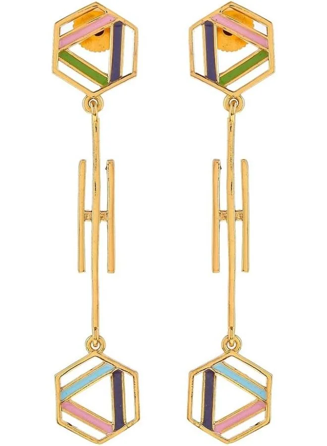 فويلا VOYLLA Benzene Geometric Enamelled Long Drop Earrings, One Size, Brass, No Gemstone