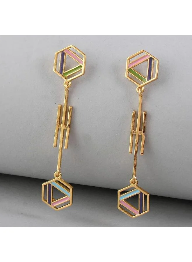 فويلا VOYLLA Benzene Geometric Enamelled Long Drop Earrings, One Size, Brass, No Gemstone