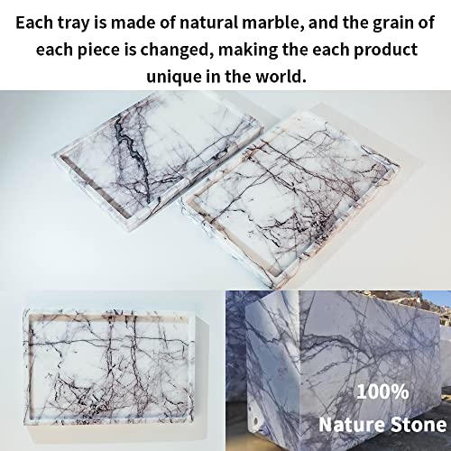 DUANYAN Real Luxurious Natural Marble Vanity Tray Genuine Marble Storage Tray for Home Decor Stone Tray for Bathroom/Kitchen/Vanity/Dresser Non-Resin/(arabescato) - Image 4