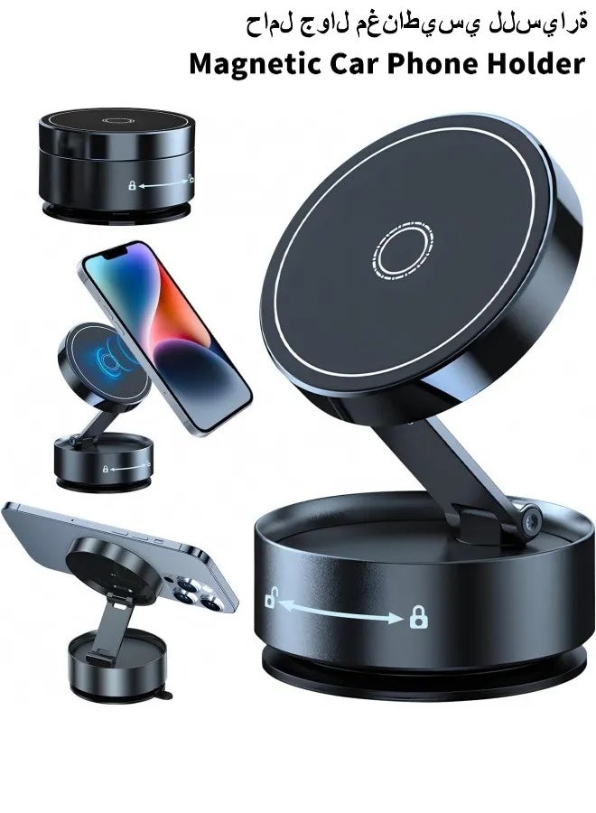 Magnetic Car Phone Holder with Vacuum Suction Cup for Delivery Drivers, Strong Grip Dashboard/Windshield Mount, 360° Rotatable Universal Car Phone Holder, Hands-Free Cradle for iPhone Samsung All Smartphones (Black) - Image 1