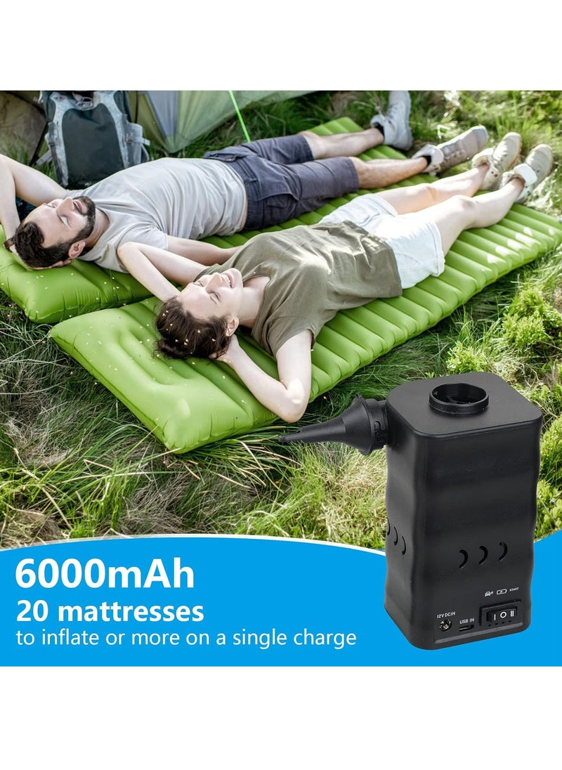 Zacro - Zacro Portable Electric Air Pump with 6000mAh Battery for Quickly Inflatables and Deflation, Powered by USB/Any Standard 12V Vehicle Outlet, 3 Nozzles for Mattresses, Lounger Sofa, Pool Floats, Airbed - Image 1