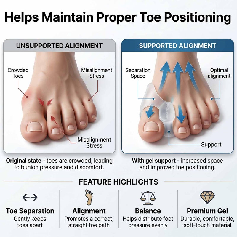 Gel Big Toe Bunion Guards & Toe Spreaders Bunion Pads (Two Pack) - Big Toe Separator Cushion Straightener - Gel Toe Spacers, Protectors, Correctors - Non toxic,1 Pair - Image 4
