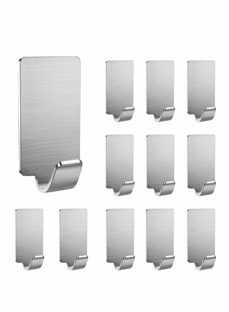 Y&D 12 Pack Self Adhesive Hooks, Stainless Steel Sticky Wall Hanger, Waterproof, Heavy Duty, Rust-Proof for Kitchen Bathroom Bedroom  - Image 1