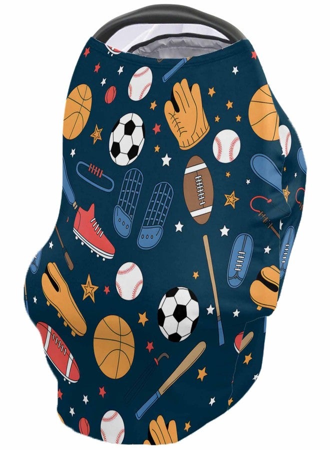 LBCASA Sport Car Seat Covers for Babies Boy Girl Capony Covers Basketball Baseball Football Nursing Cover Breastfeeding Scarf Soft Breathable Stretchy Coverage, Infant Stroller Cover Shopping Cart - Image 1