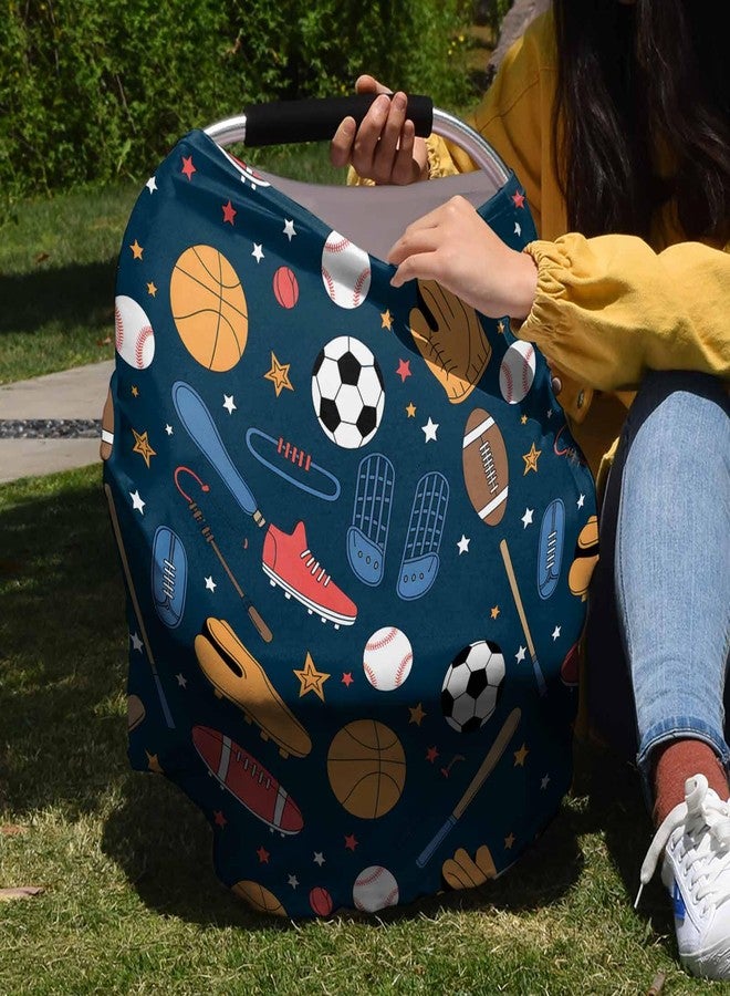 LBCASA Sport Car Seat Covers for Babies Boy Girl Capony Covers Basketball Baseball Football Nursing Cover Breastfeeding Scarf Soft Breathable Stretchy Coverage, Infant Stroller Cover Shopping Cart - Image 4