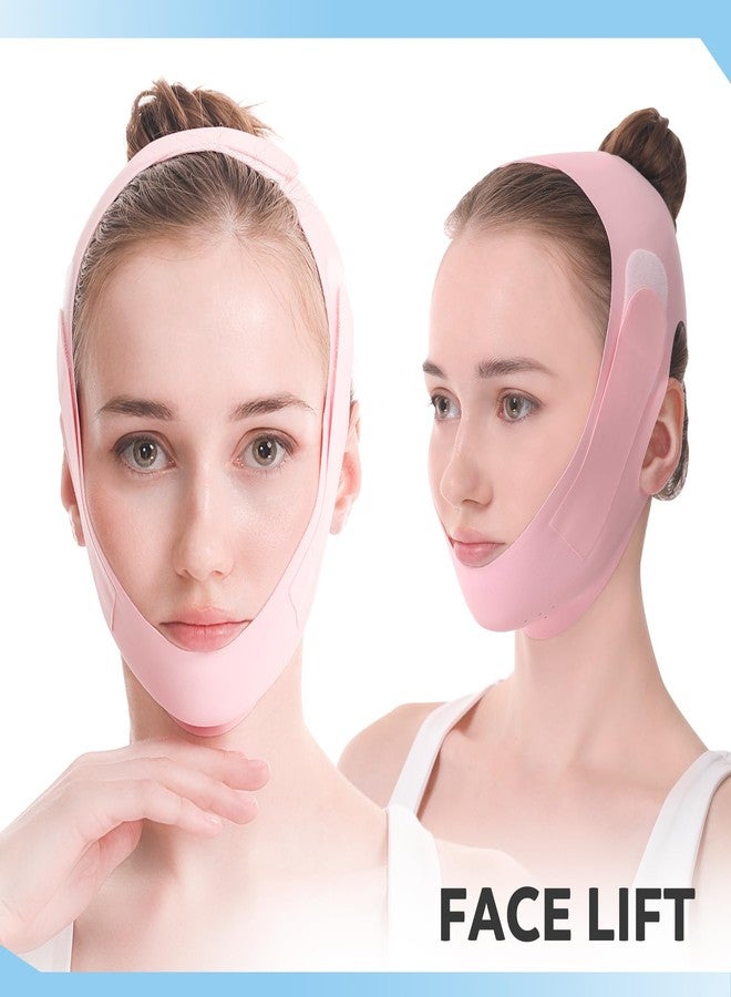 JANMISI Chinstrap for Sleeping, Ice Silk Face Lift Band for Double Chin Reduction & Jawline Contouring, V-Shape Facial Lifting Strap for Overnight Tightening (Pink) - Image 3