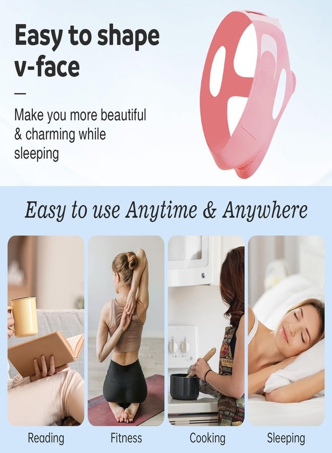 JANMISI Chinstrap for Sleeping, Ice Silk Face Lift Band for Double Chin Reduction & Jawline Contouring, V-Shape Facial Lifting Strap for Overnight Tightening (Pink) - Image 4